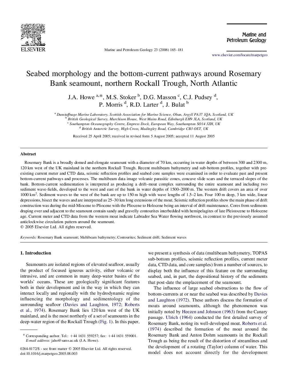 Seabed morphology and the bottom-current pathways around Rosemary Bank seamount, northern Rockall Trough, North Atlantic