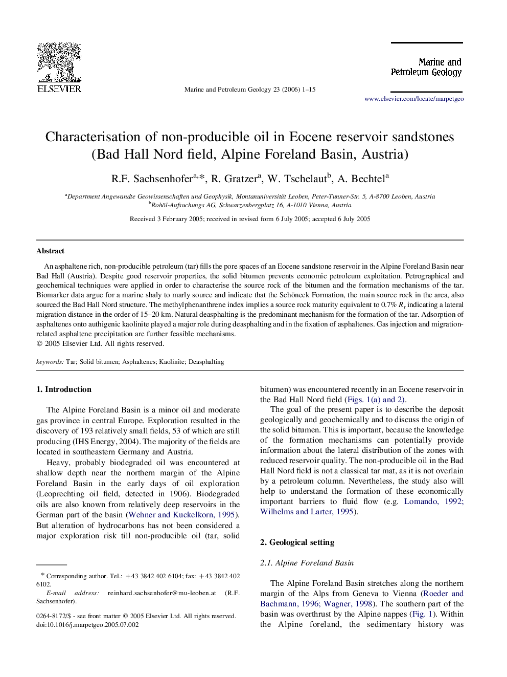 Characterisation of non-producible oil in Eocene reservoir sandstones (Bad Hall Nord field, Alpine Foreland Basin, Austria)