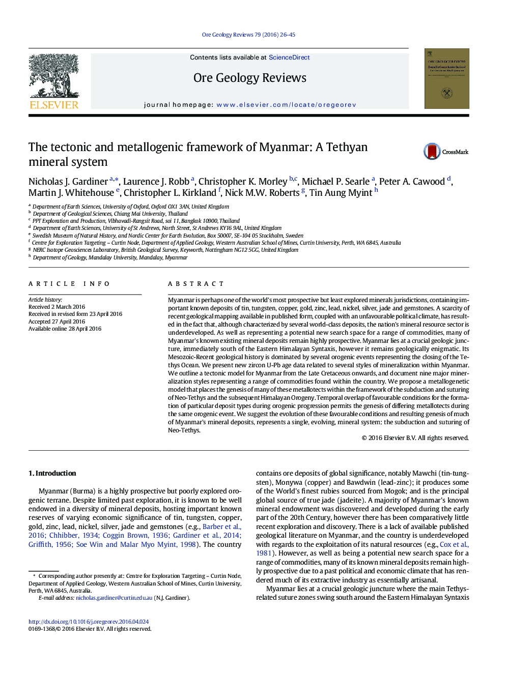 The tectonic and metallogenic framework of Myanmar: A Tethyan mineral system