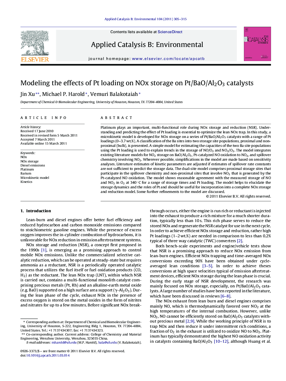 Modeling the effects of Pt loading on NOx storage on Pt/BaO/Al2O3 catalysts