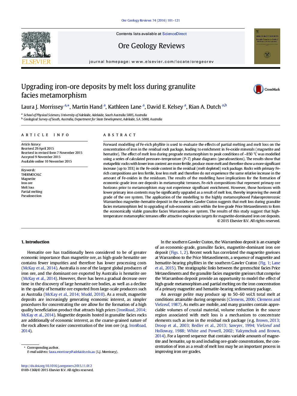 Upgrading iron-ore deposits by melt loss during granulite facies metamorphism