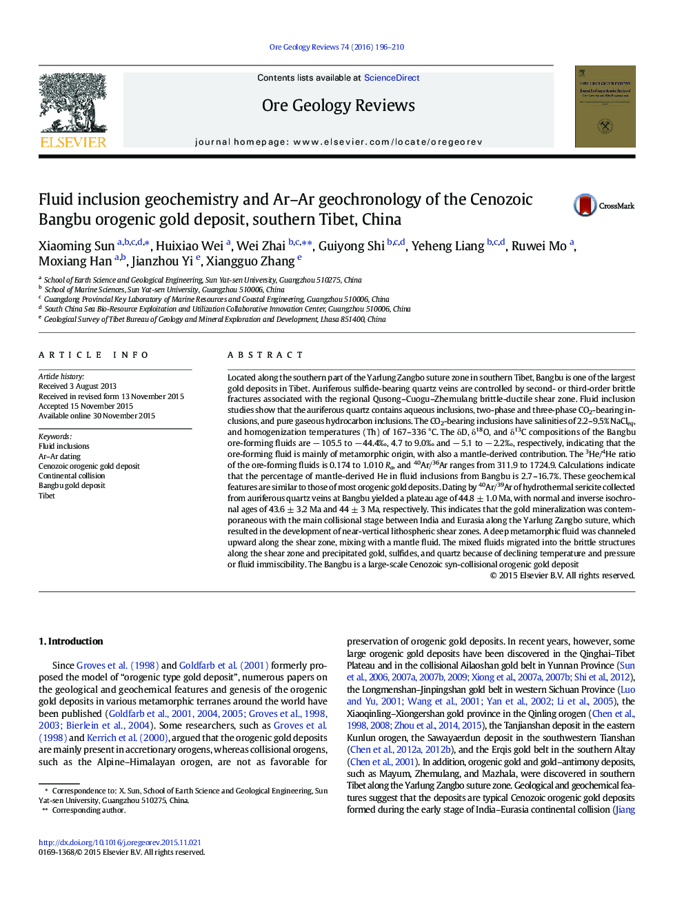 Fluid inclusion geochemistry and Ar–Ar geochronology of the Cenozoic Bangbu orogenic gold deposit, southern Tibet, China