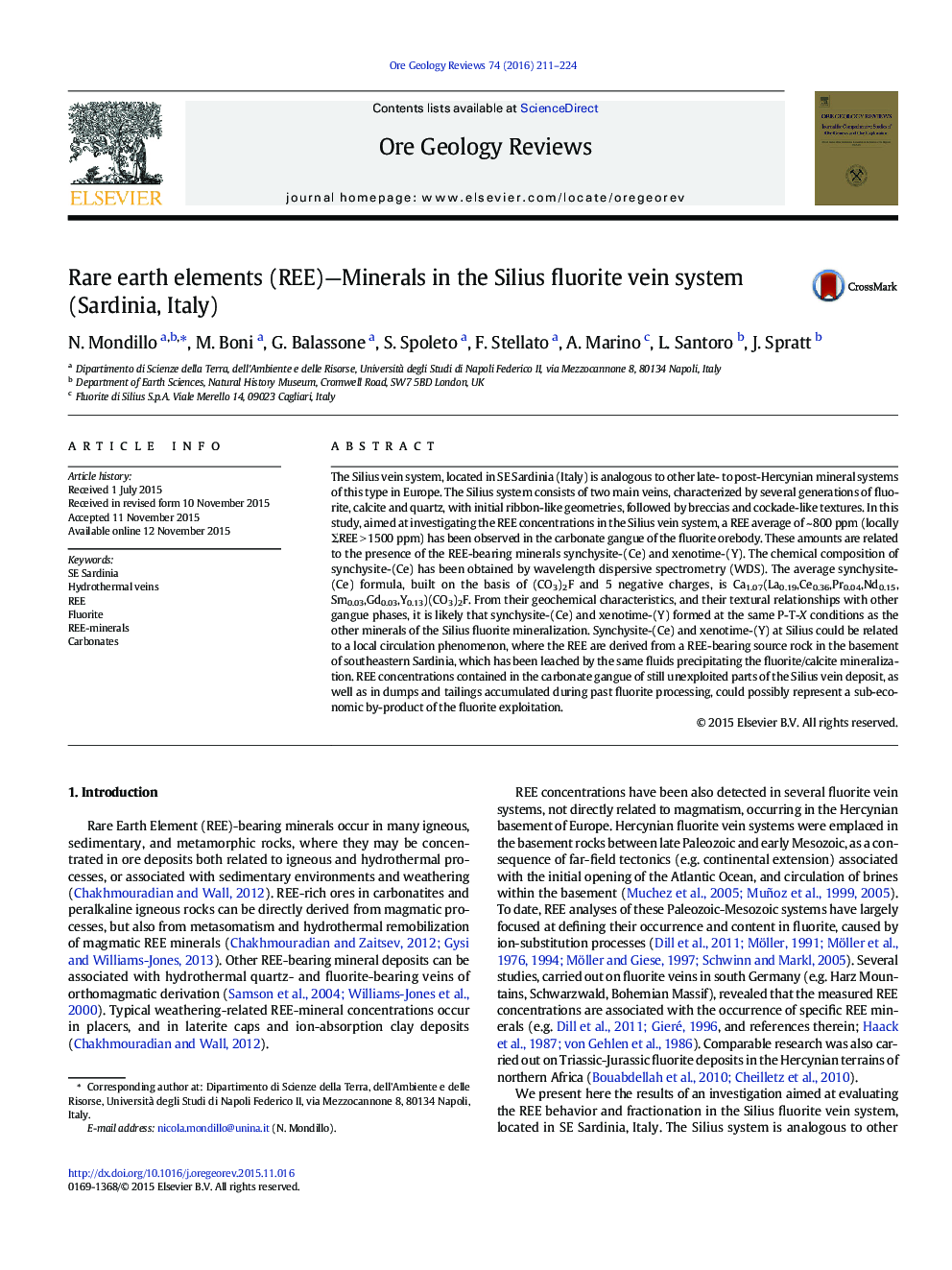 Rare earth elements (REE)—Minerals in the Silius fluorite vein system (Sardinia, Italy)