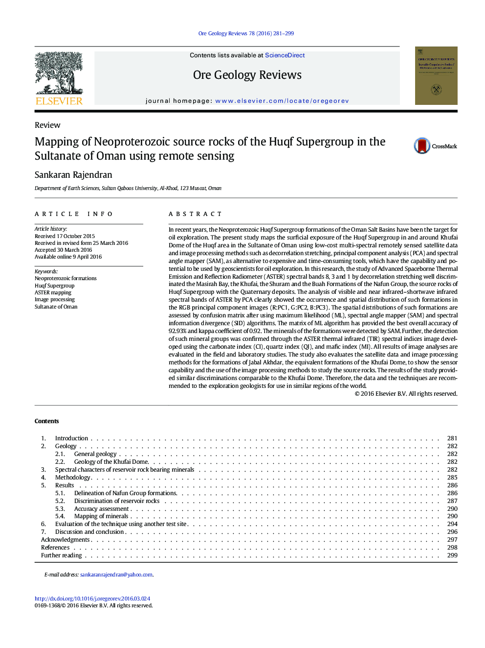 Mapping of Neoproterozoic source rocks of the Huqf Supergroup in the Sultanate of Oman using remote sensing