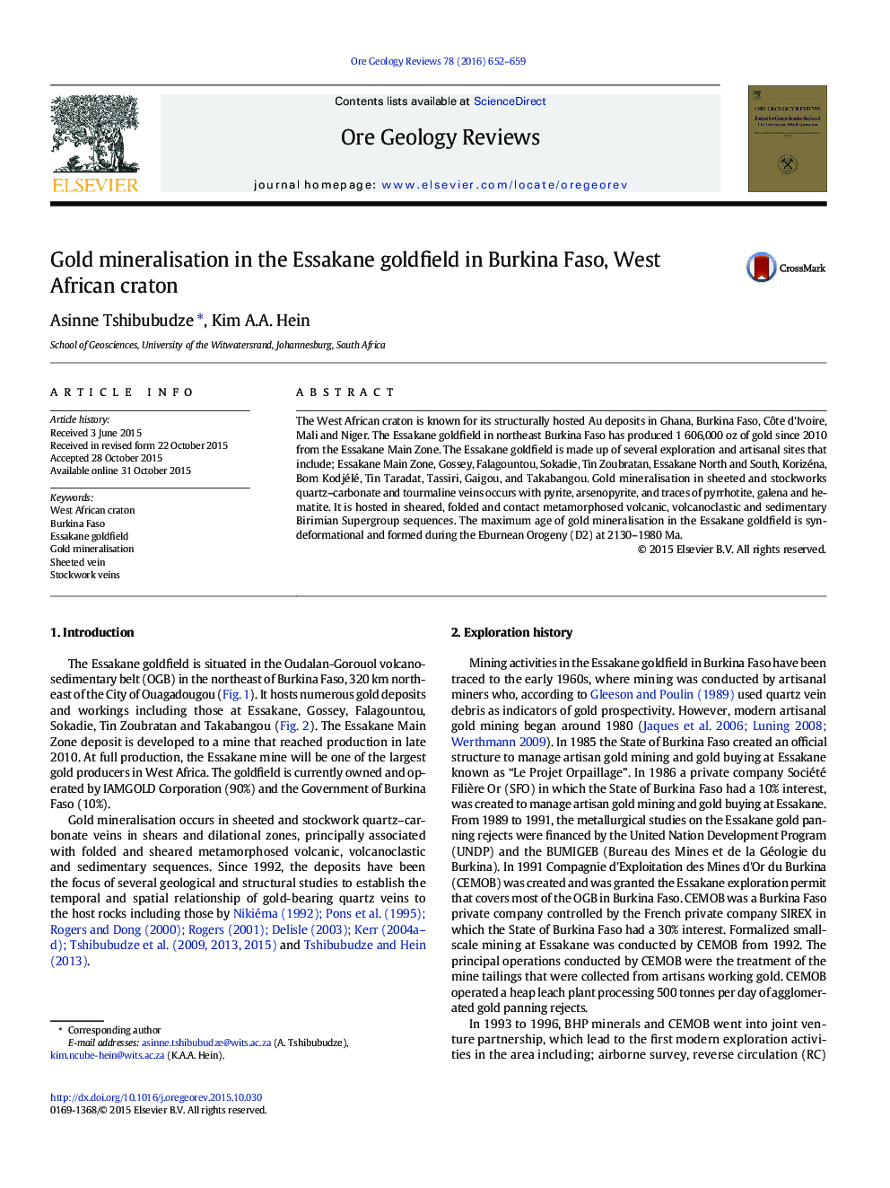 Gold mineralisation in the Essakane goldfield in Burkina Faso, West African craton