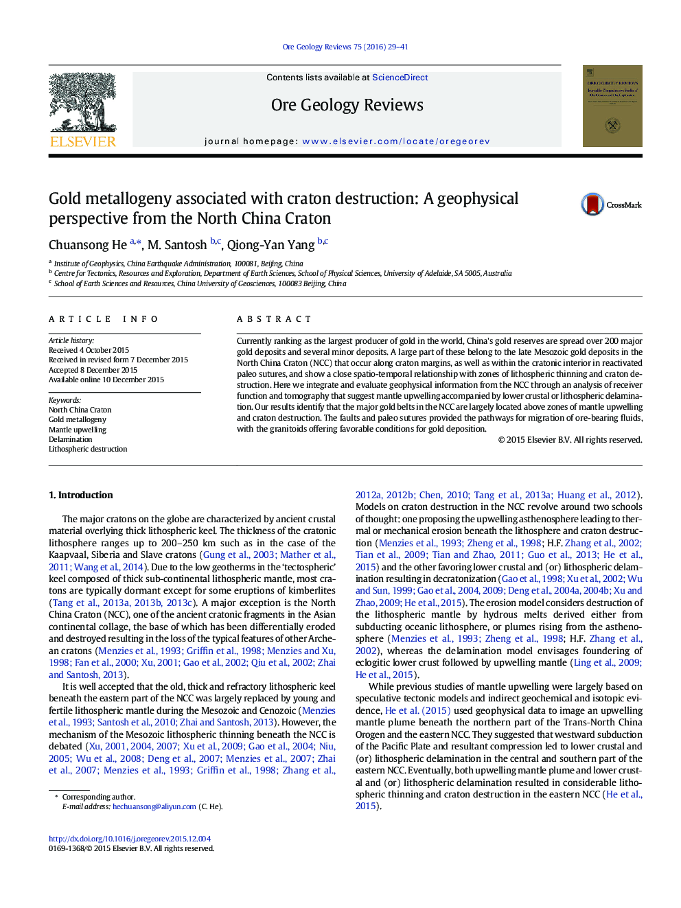 Gold metallogeny associated with craton destruction: A geophysical perspective from the North China Craton