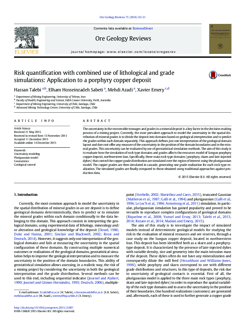 Risk quantification with combined use of lithological and grade simulations: Application to a porphyry copper deposit