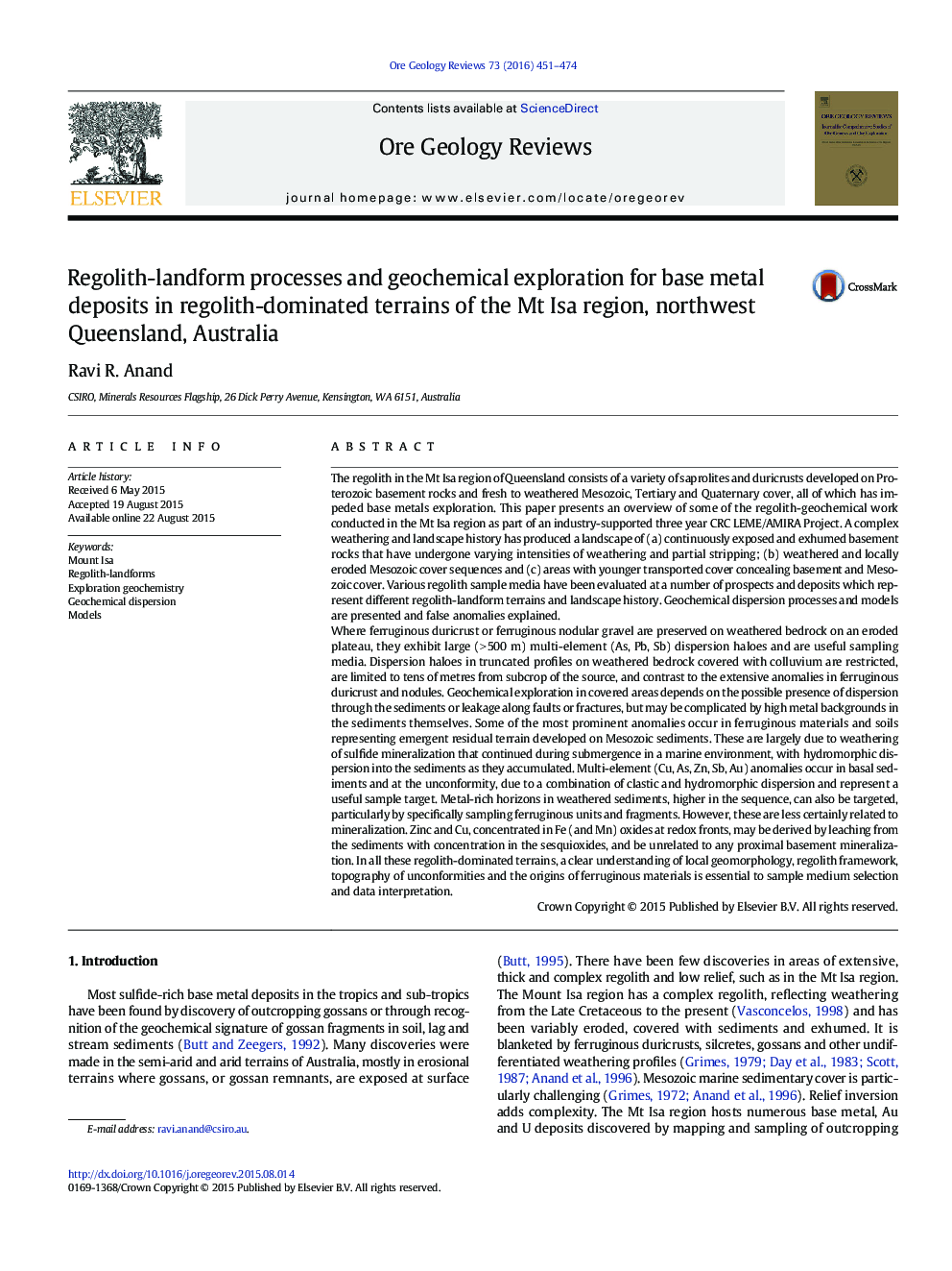 Regolith-landform processes and geochemical exploration for base metal deposits in regolith-dominated terrains of the Mt Isa region, northwest Queensland, Australia