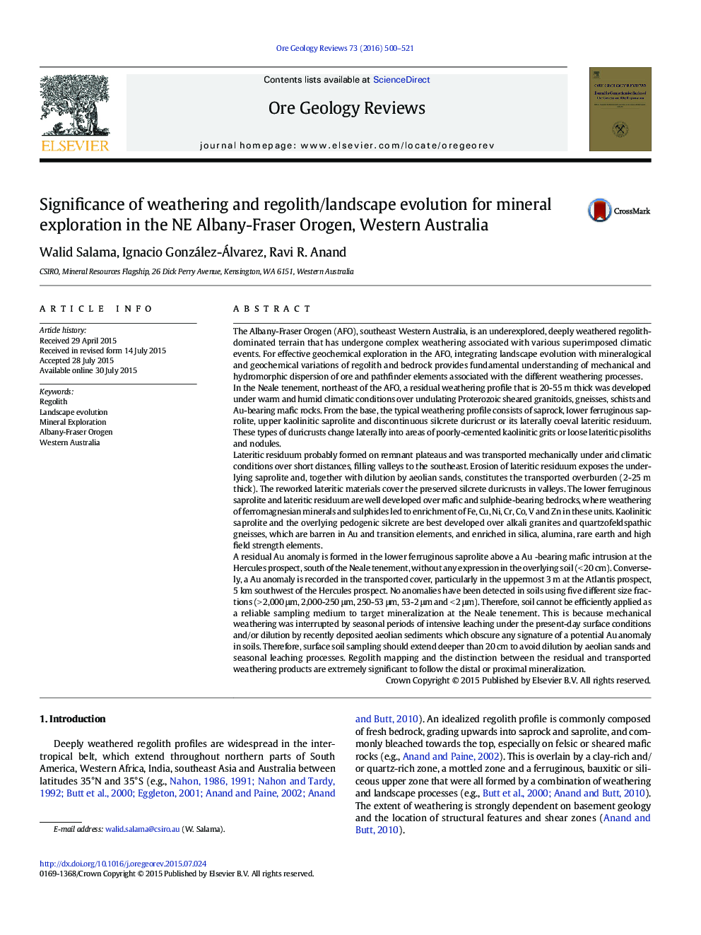 Significance of weathering and regolith/landscape evolution for mineral exploration in the NE Albany-Fraser Orogen, Western Australia