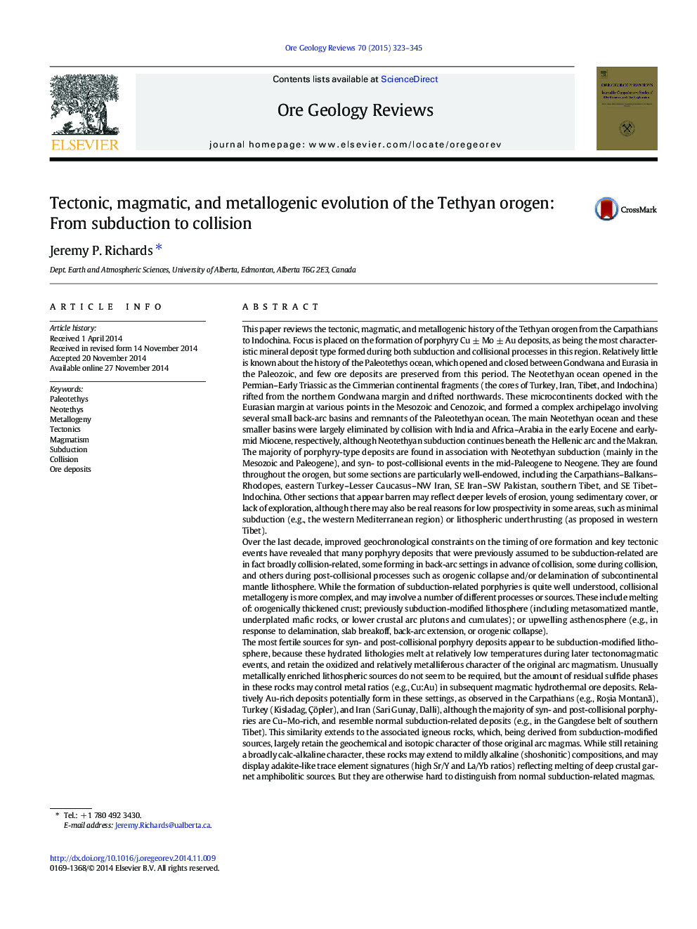 Tectonic, magmatic, and metallogenic evolution of the Tethyan orogen: From subduction to collision