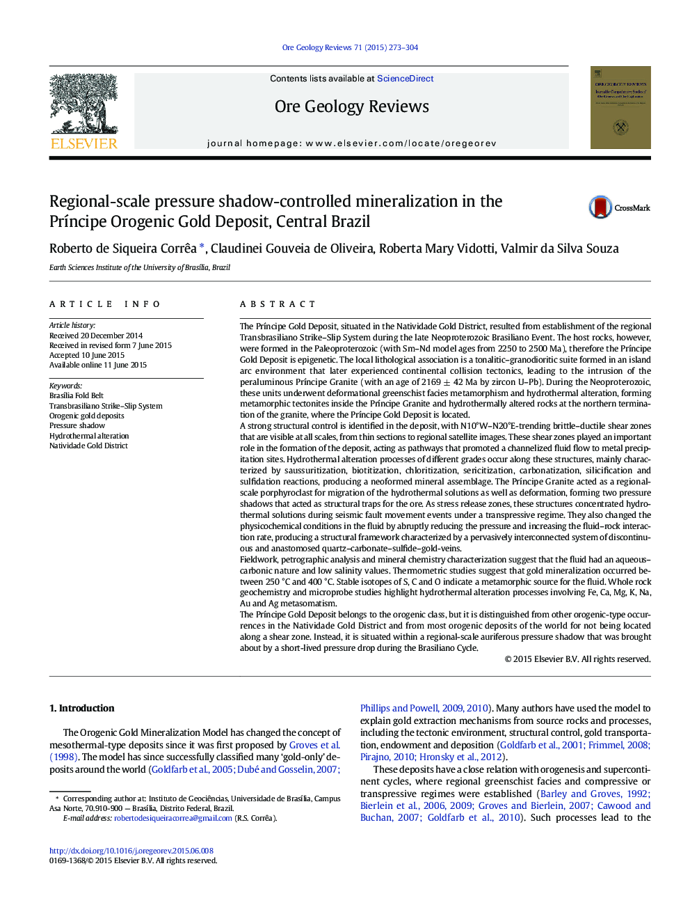 Regional-scale pressure shadow-controlled mineralization in the Príncipe Orogenic Gold Deposit, Central Brazil