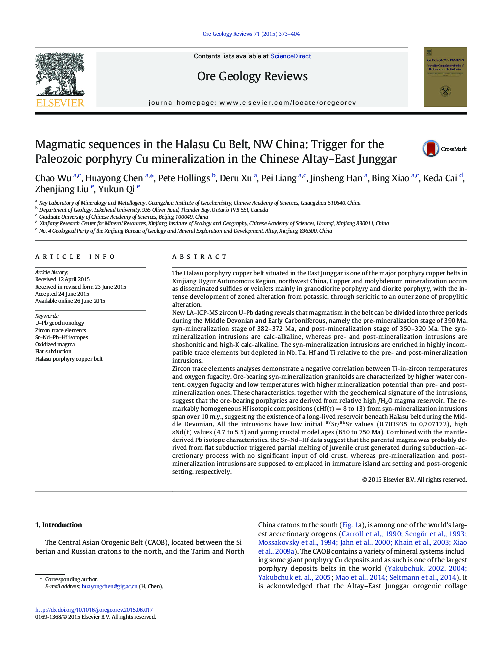 Magmatic sequences in the Halasu Cu Belt, NW China: Trigger for the Paleozoic porphyry Cu mineralization in the Chinese Altay–East Junggar