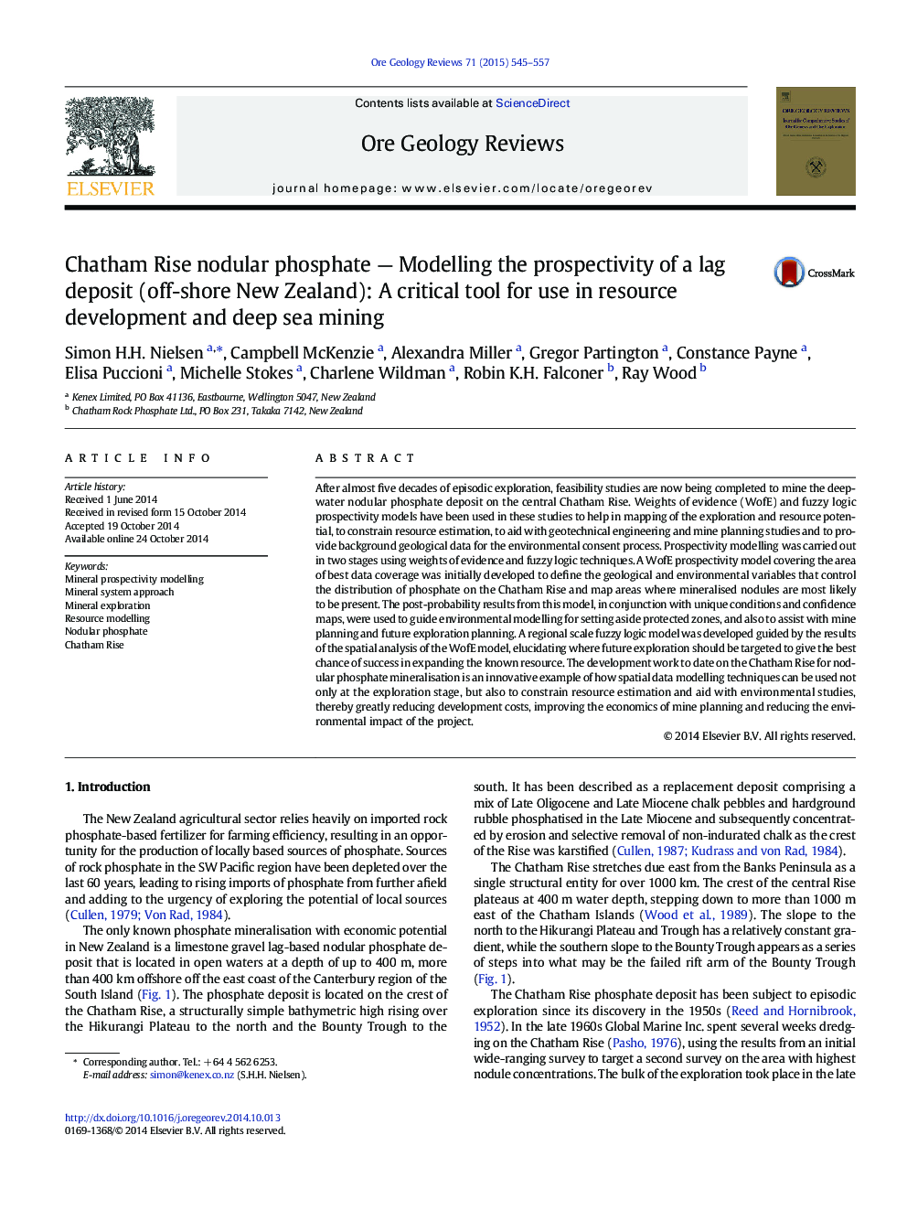 Chatham Rise nodular phosphate — Modelling the prospectivity of a lag deposit (off-shore New Zealand): A critical tool for use in resource development and deep sea mining