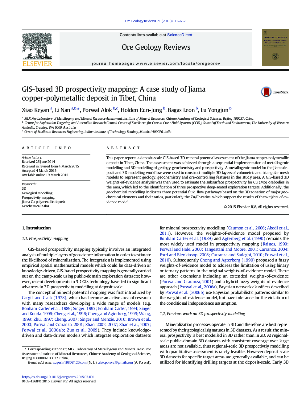 GIS-based 3D prospectivity mapping: A case study of Jiama copper-polymetallic deposit in Tibet, China