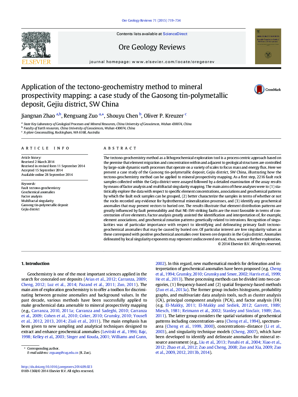 Application of the tectono-geochemistry method to mineral prospectivity mapping: a case study of the Gaosong tin-polymetallic deposit, Gejiu district, SW China