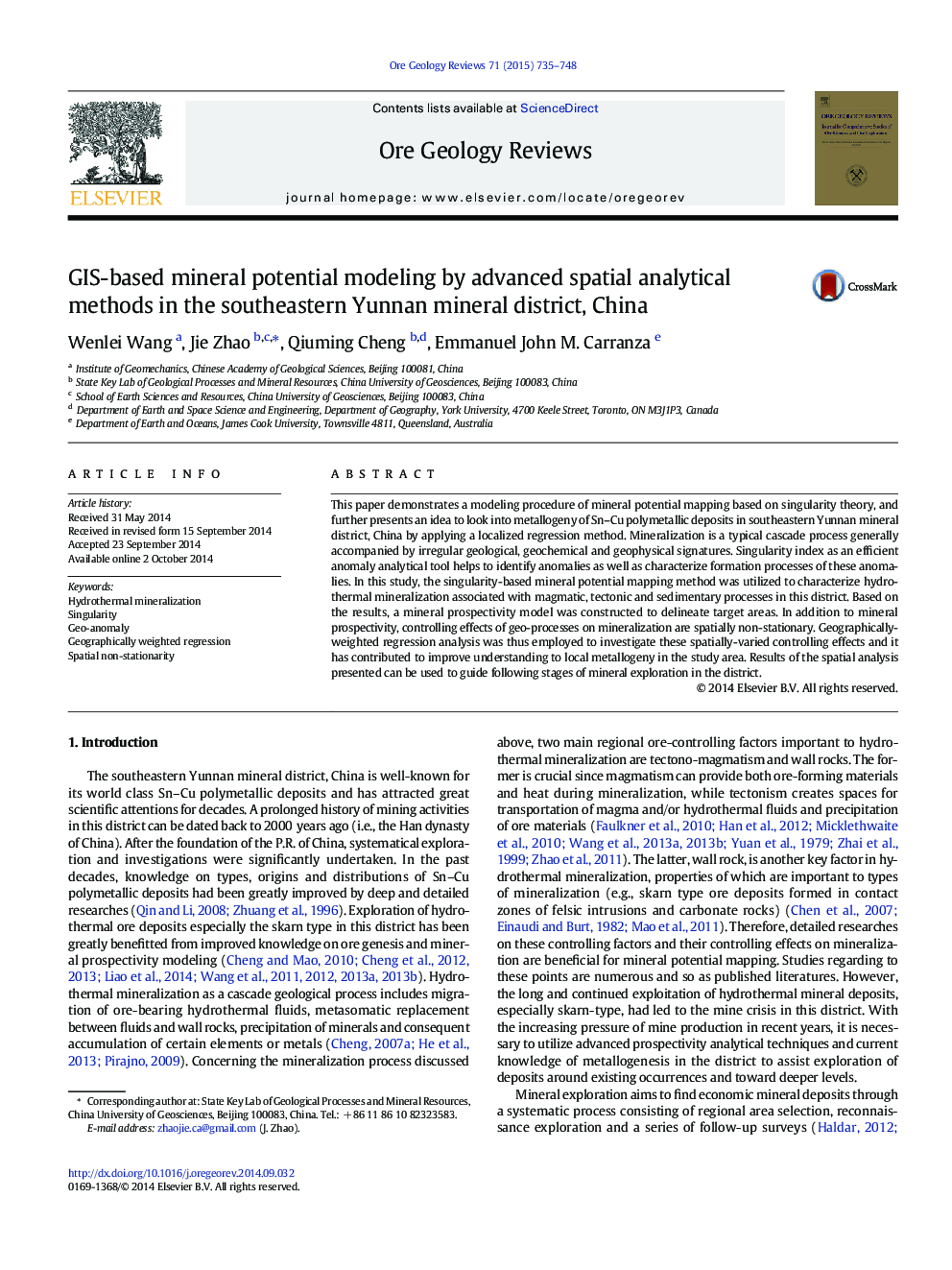 GIS-based mineral potential modeling by advanced spatial analytical methods in the southeastern Yunnan mineral district, China