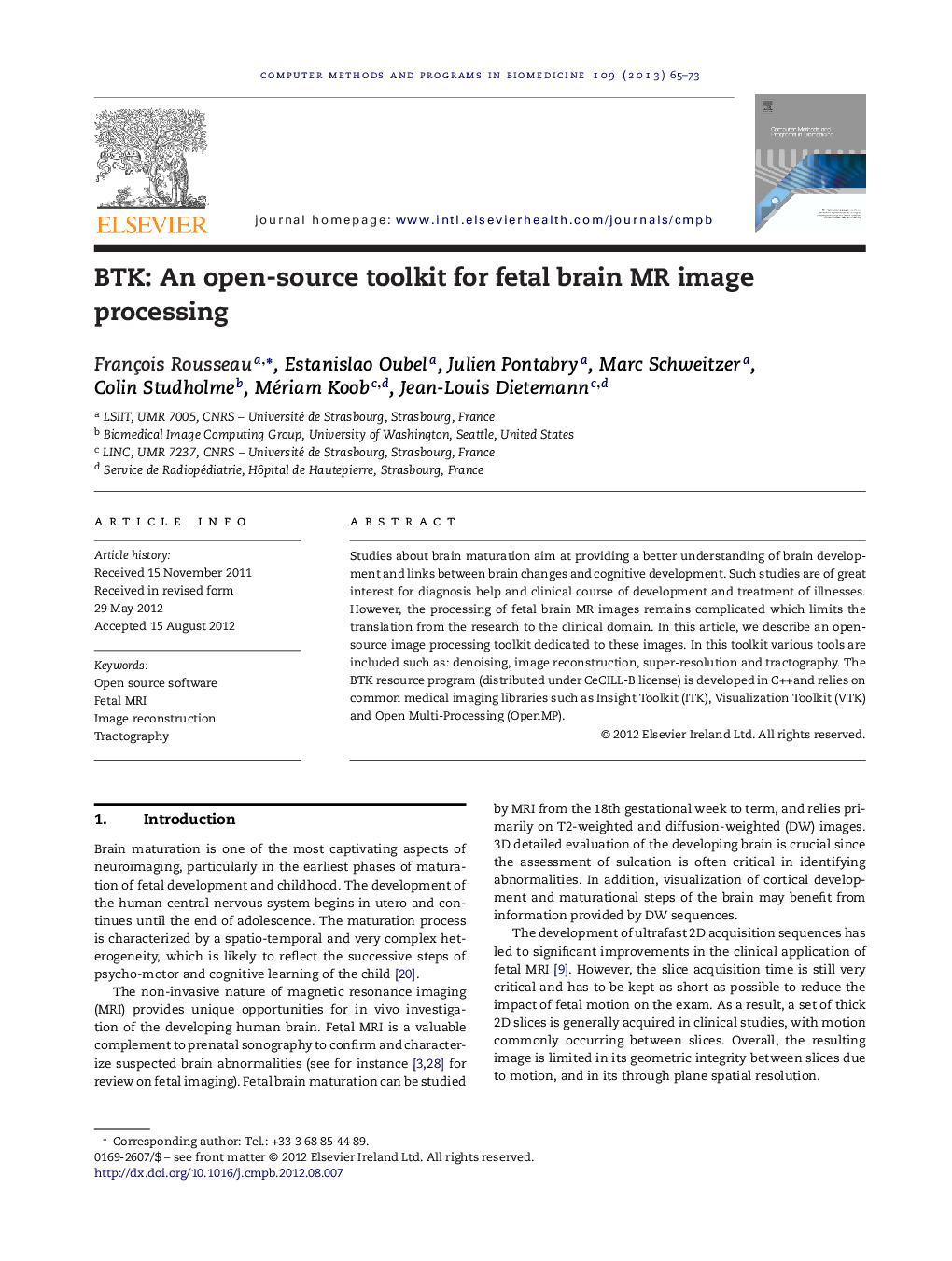 BTK: An open-source toolkit for fetal brain MR image processing