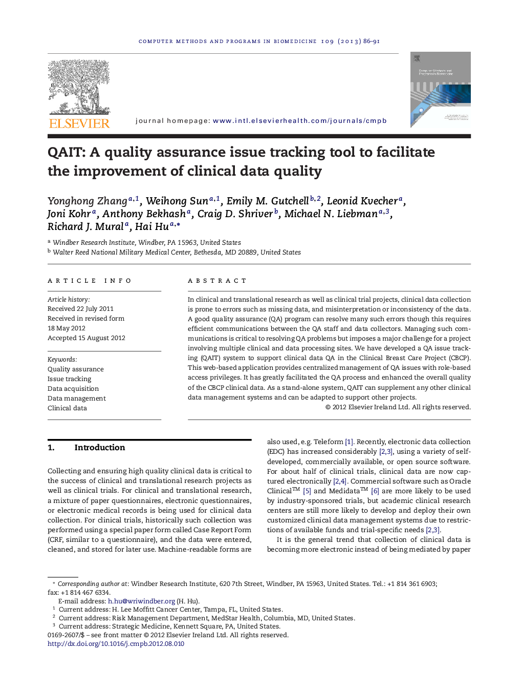 QAIT: A quality assurance issue tracking tool to facilitate the improvement of clinical data quality