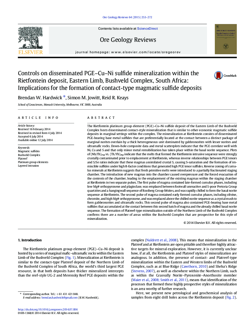 Controls on disseminated PGE–Cu–Ni sulfide mineralization within the Rietfontein deposit, Eastern Limb, Bushveld Complex, South Africa: Implications for the formation of contact-type magmatic sulfide deposits