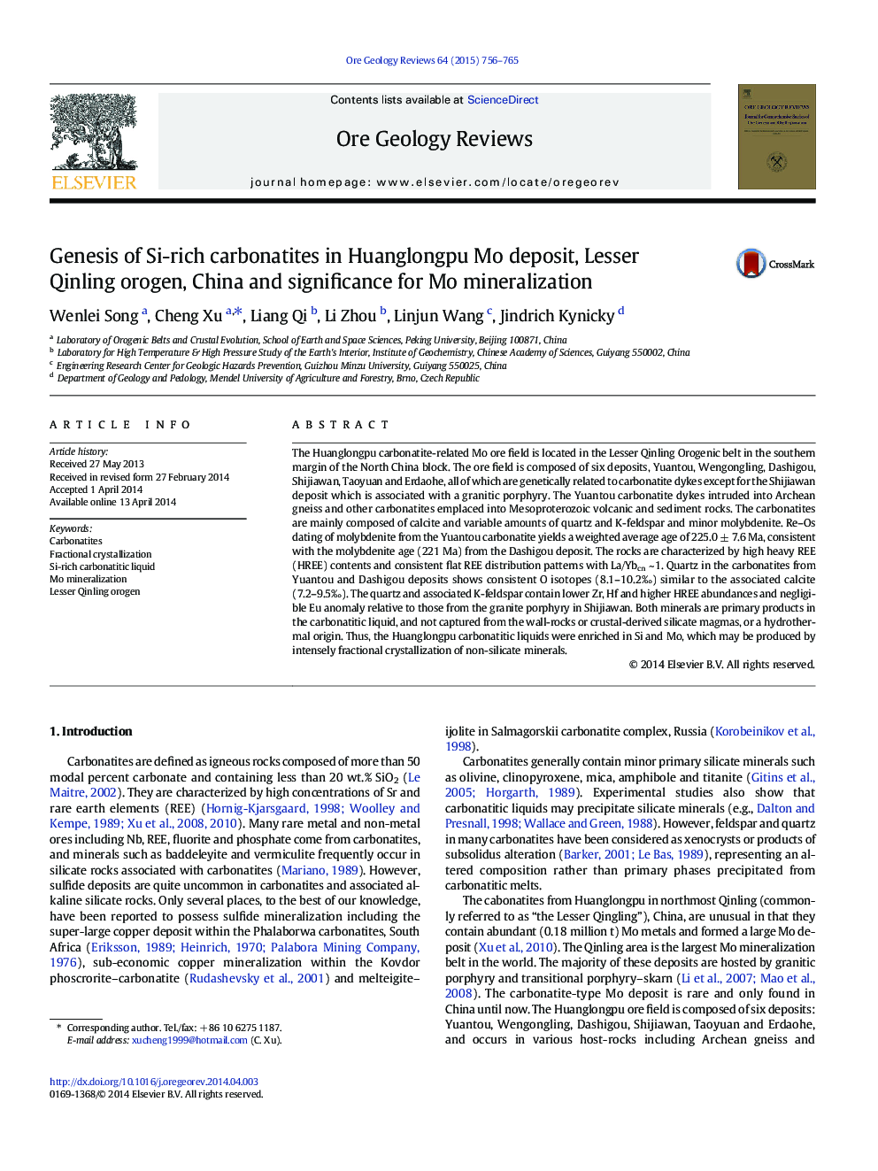 Genesis of Si-rich carbonatites in Huanglongpu Mo deposit, Lesser Qinling orogen, China and significance for Mo mineralization