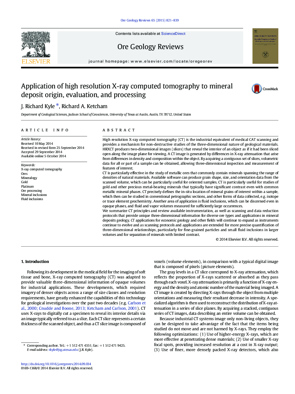 Application of high resolution X-ray computed tomography to mineral deposit origin, evaluation, and processing