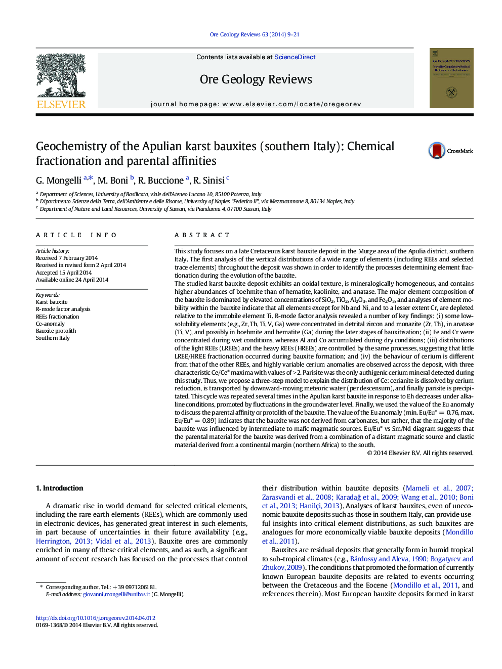 Geochemistry of the Apulian karst bauxites (southern Italy): Chemical fractionation and parental affinities