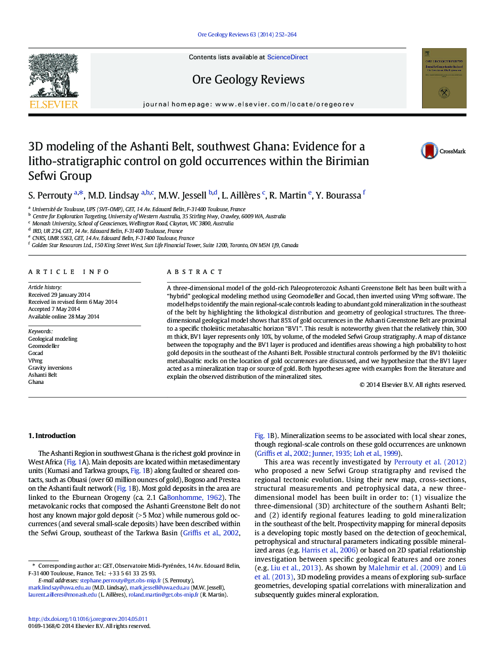 3D modeling of the Ashanti Belt, southwest Ghana: Evidence for a litho-stratigraphic control on gold occurrences within the Birimian Sefwi Group