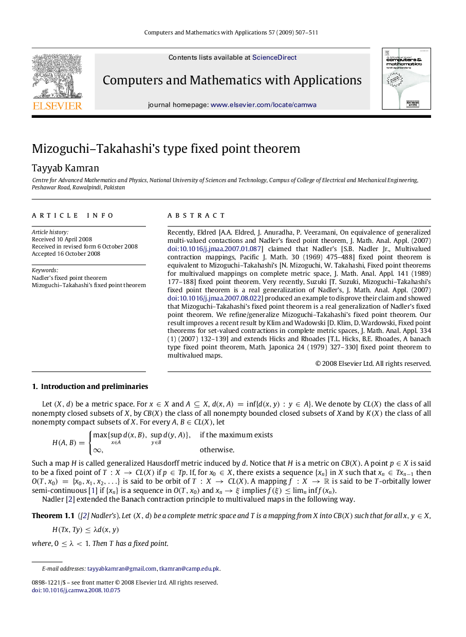 Mizoguchi–Takahashi’s type fixed point theorem