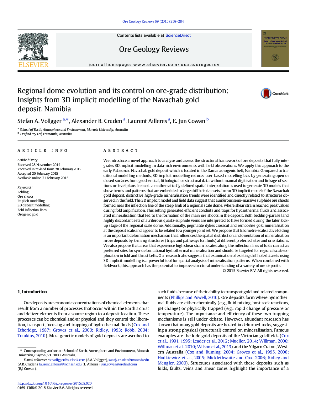 Regional dome evolution and its control on ore-grade distribution: Insights from 3D implicit modelling of the Navachab gold deposit, Namibia