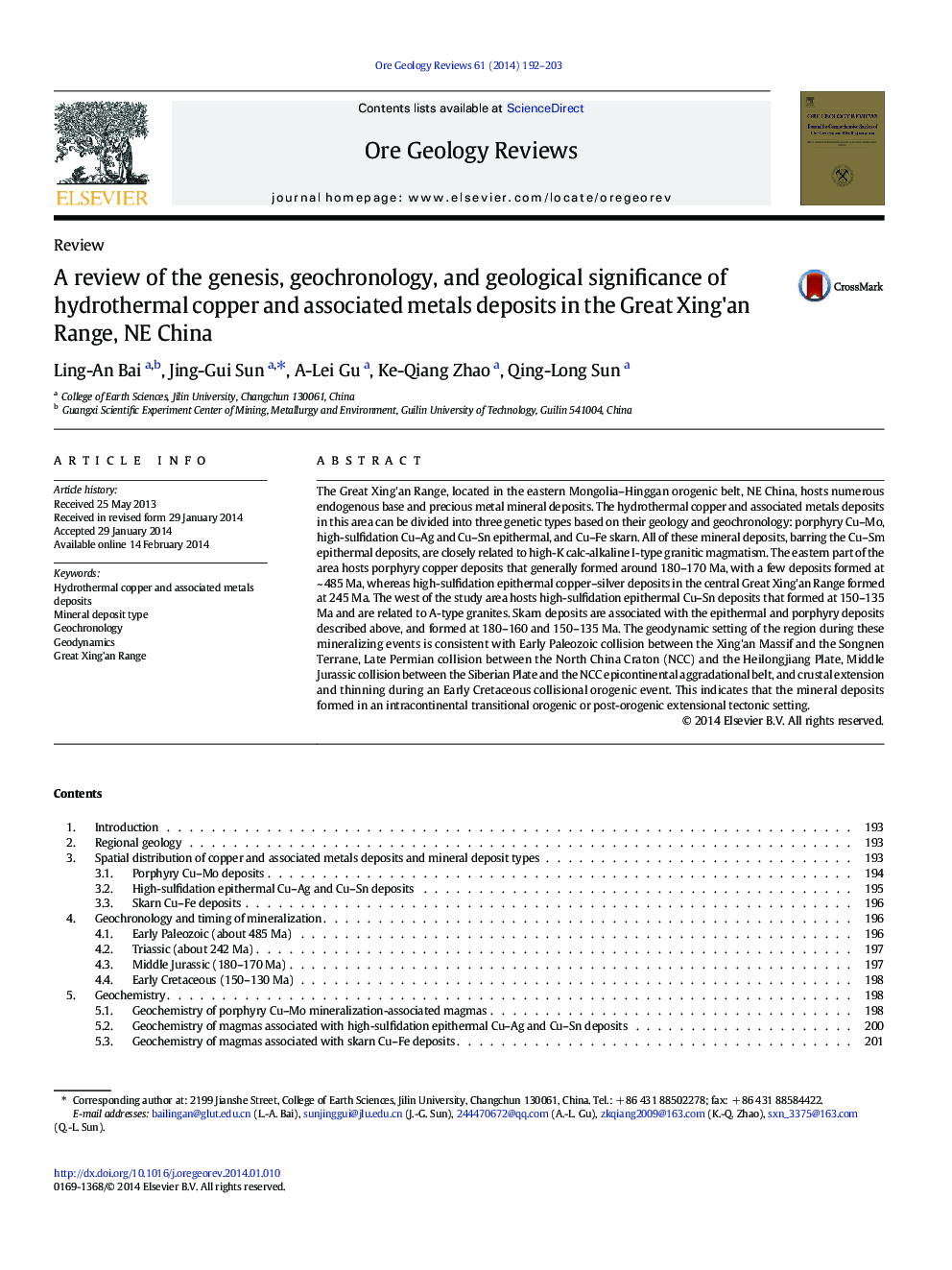 A review of the genesis, geochronology, and geological significance of hydrothermal copper and associated metals deposits in the Great Xing'an Range, NE China