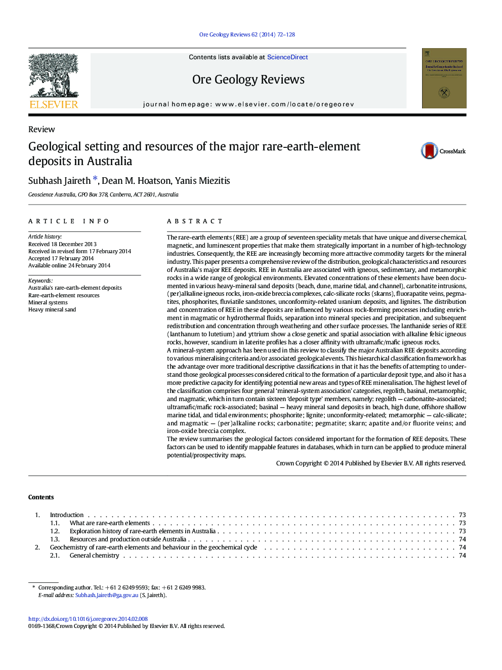 Geological setting and resources of the major rare-earth-element deposits in Australia