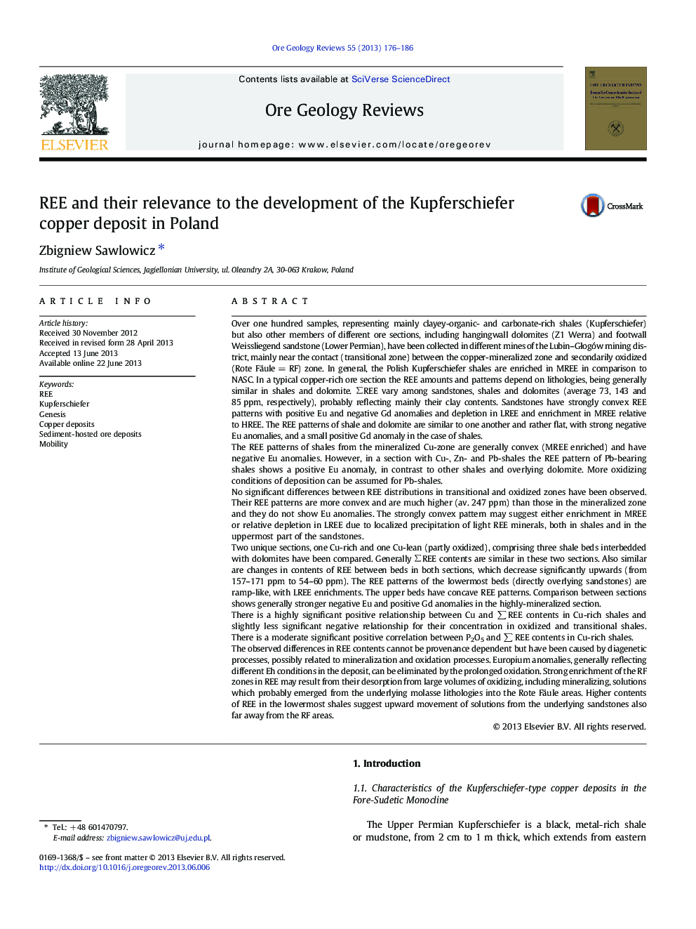 REE and their relevance to the development of the Kupferschiefer copper deposit in Poland