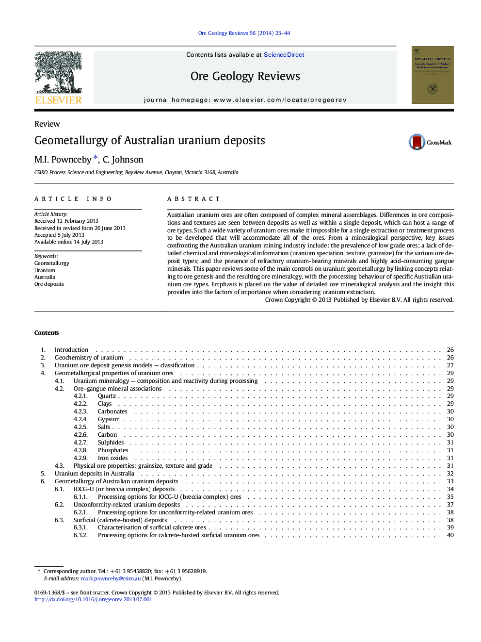 Geometallurgy of Australian uranium deposits