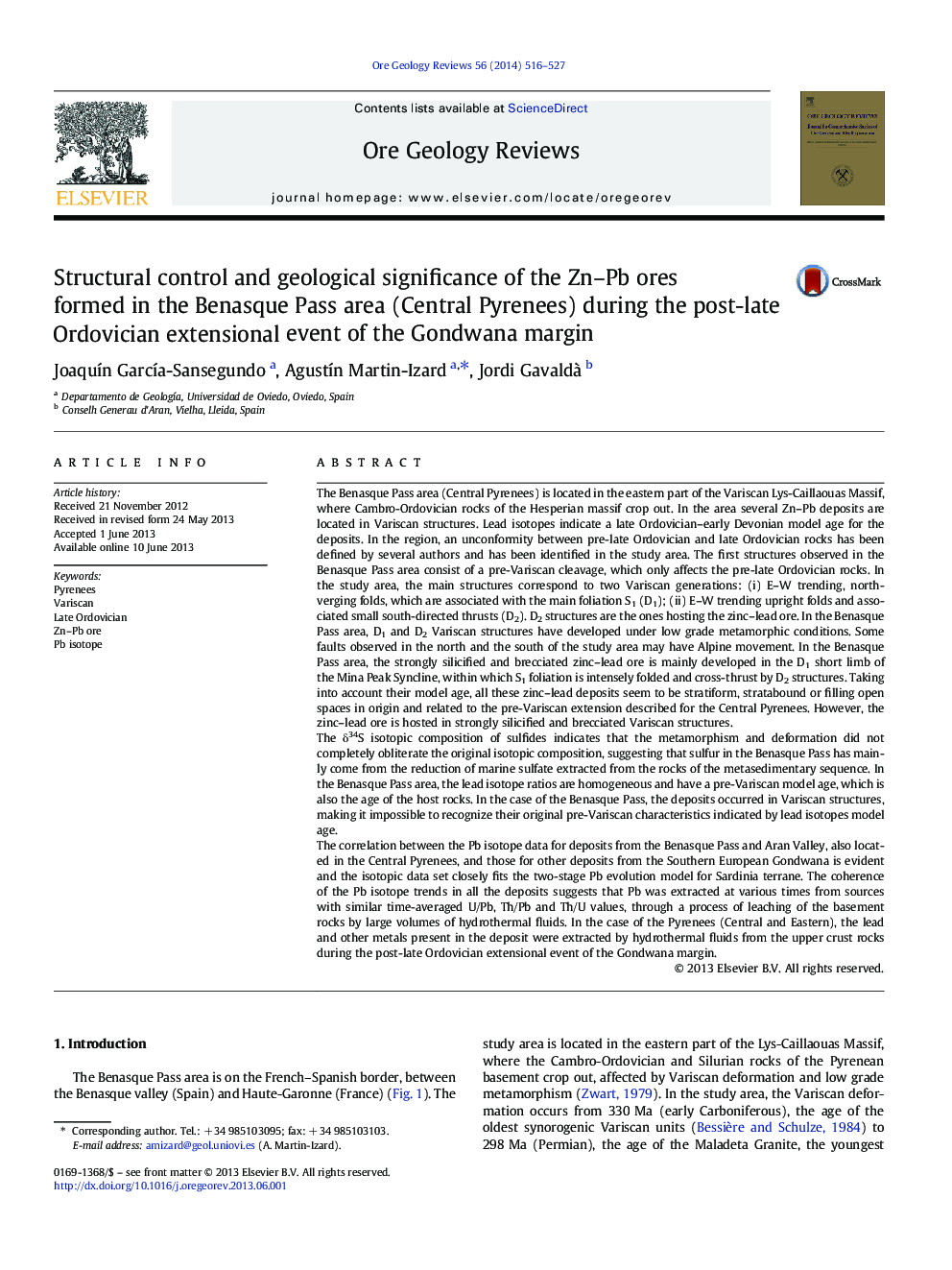 Structural control and geological significance of the Zn–Pb ores formed in the Benasque Pass area (Central Pyrenees) during the post-late Ordovician extensional event of the Gondwana margin