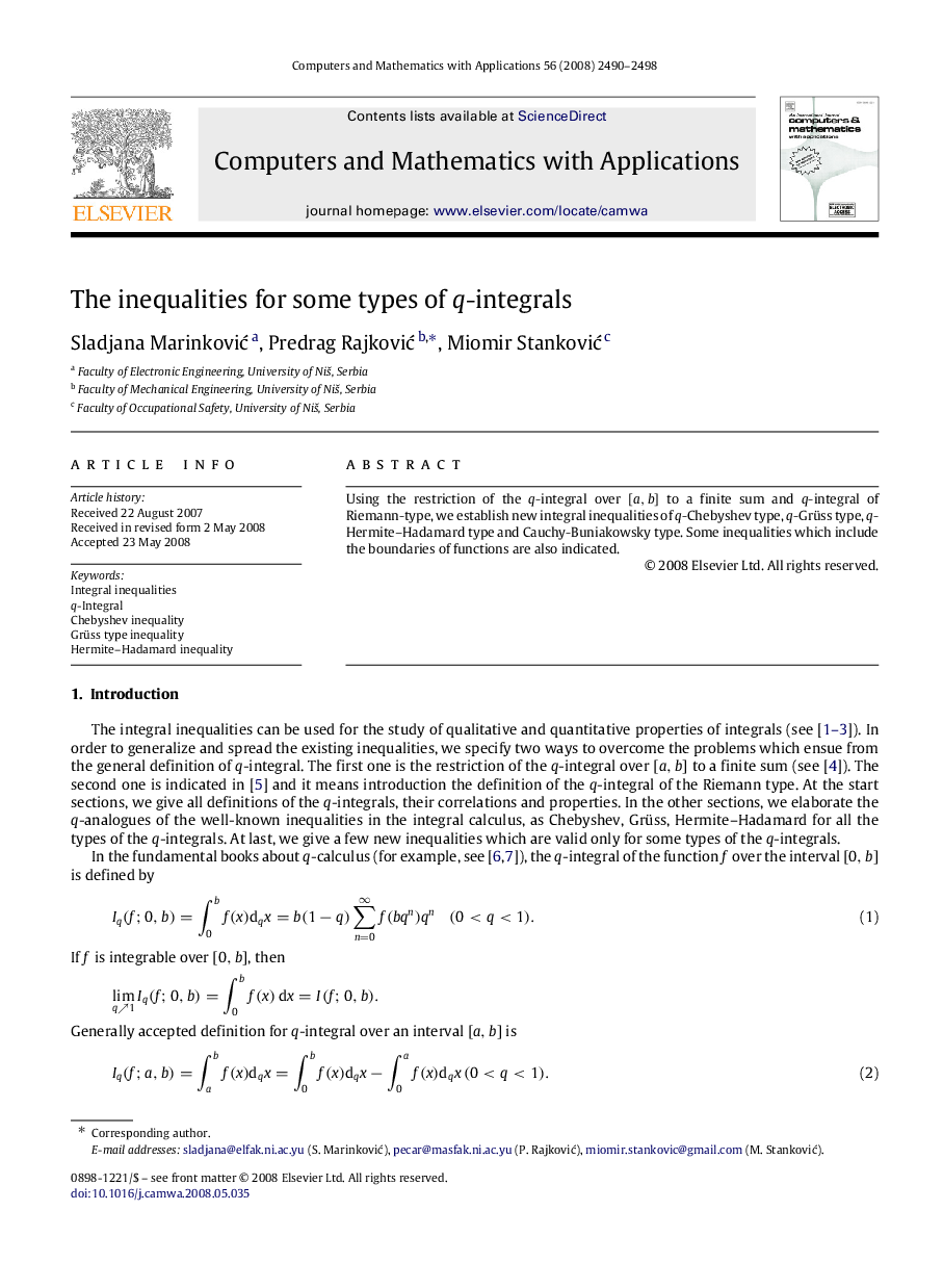 The inequalities for some types of qq-integrals