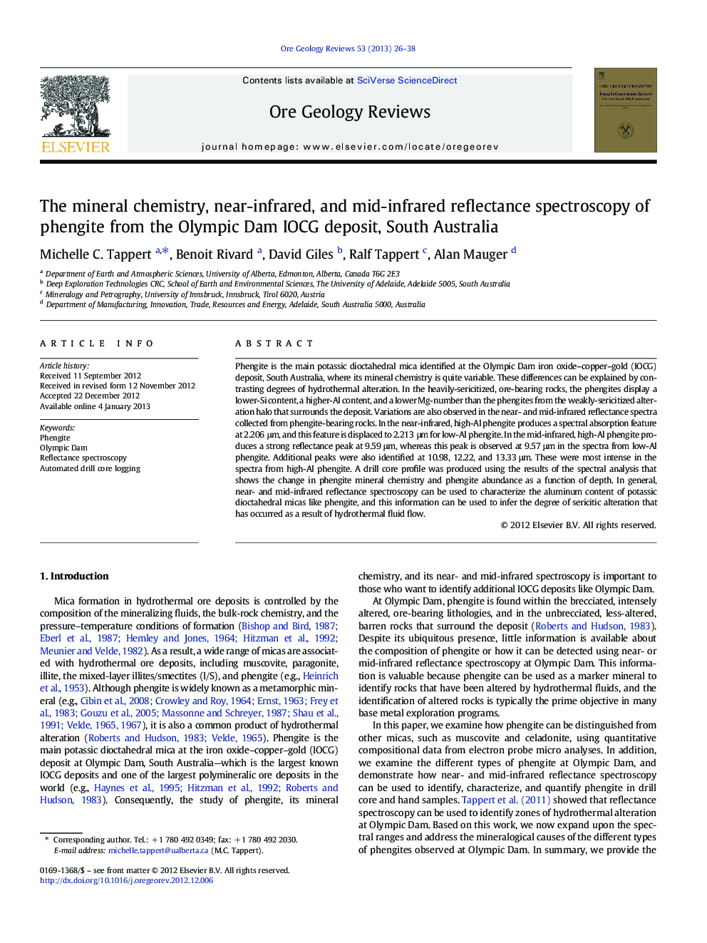 The mineral chemistry, near-infrared, and mid-infrared reflectance spectroscopy of phengite from the Olympic Dam IOCG deposit, South Australia