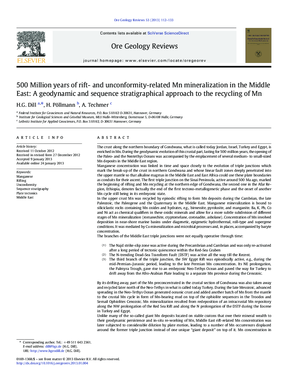 500 Million years of rift- and unconformity-related Mn mineralization in the Middle East: A geodynamic and sequence stratigraphical approach to the recycling of Mn