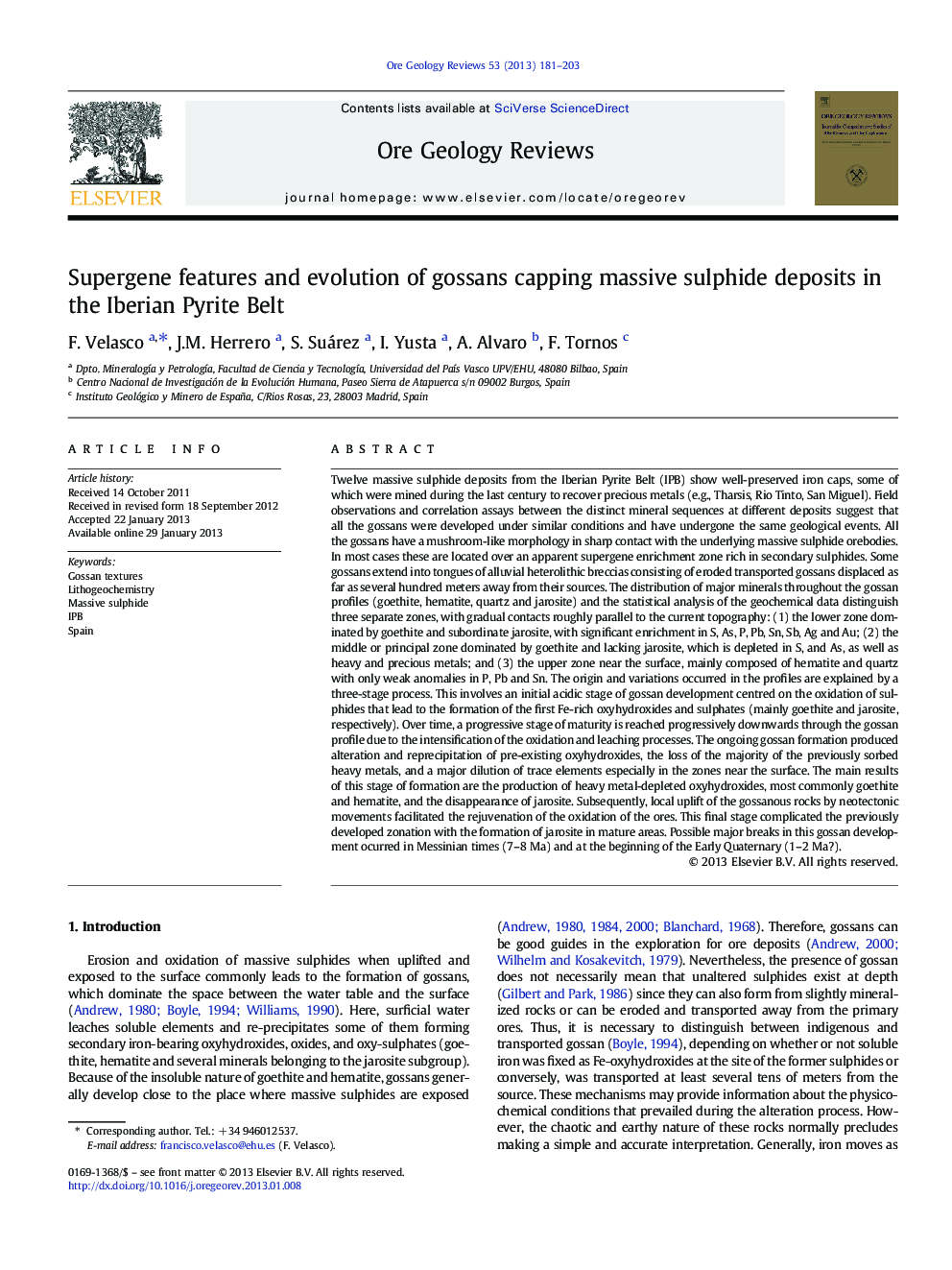 Supergene features and evolution of gossans capping massive sulphide deposits in the Iberian Pyrite Belt