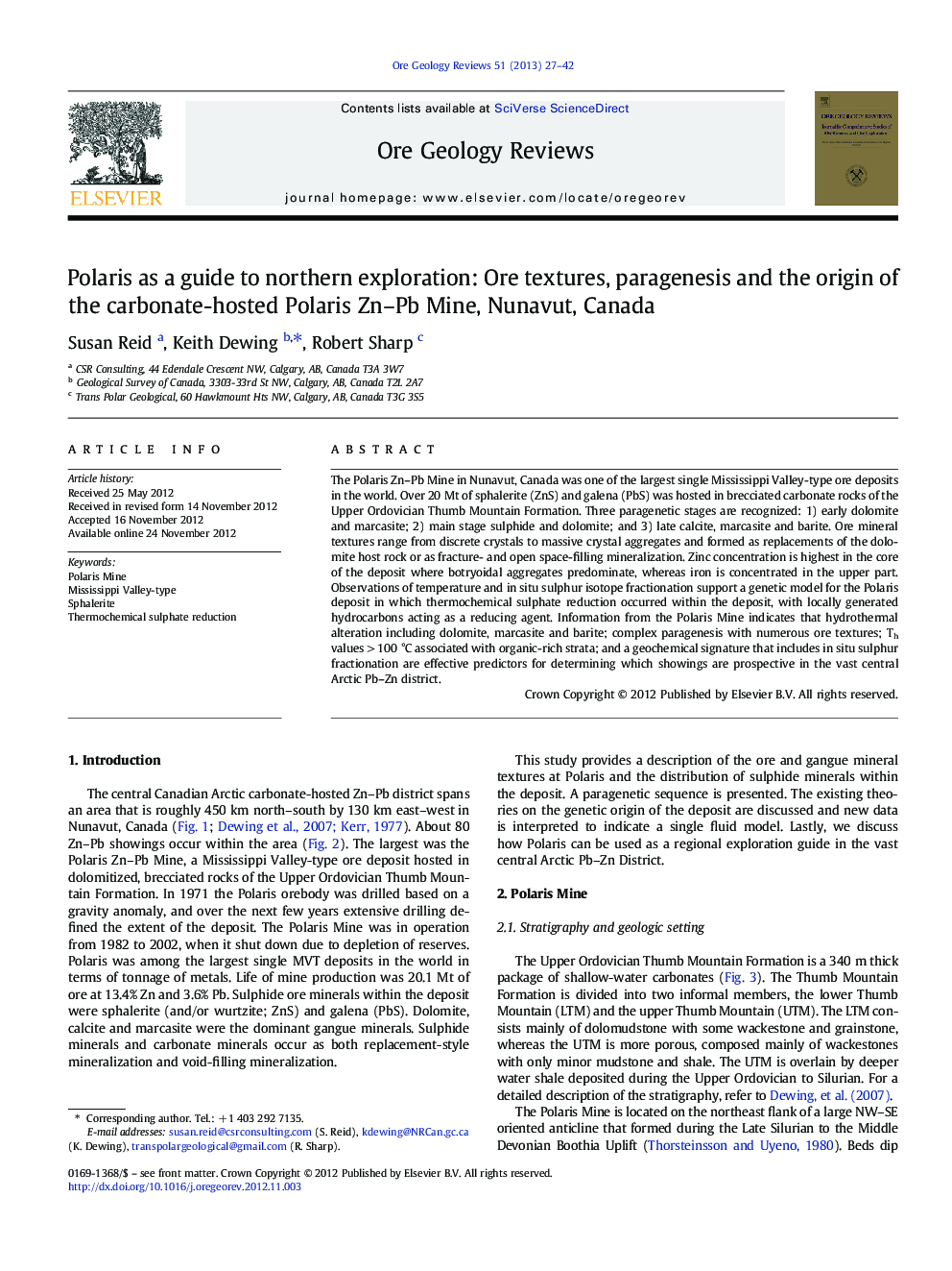 Polaris as a guide to northern exploration: Ore textures, paragenesis and the origin of the carbonate-hosted Polaris Zn–Pb Mine, Nunavut, Canada