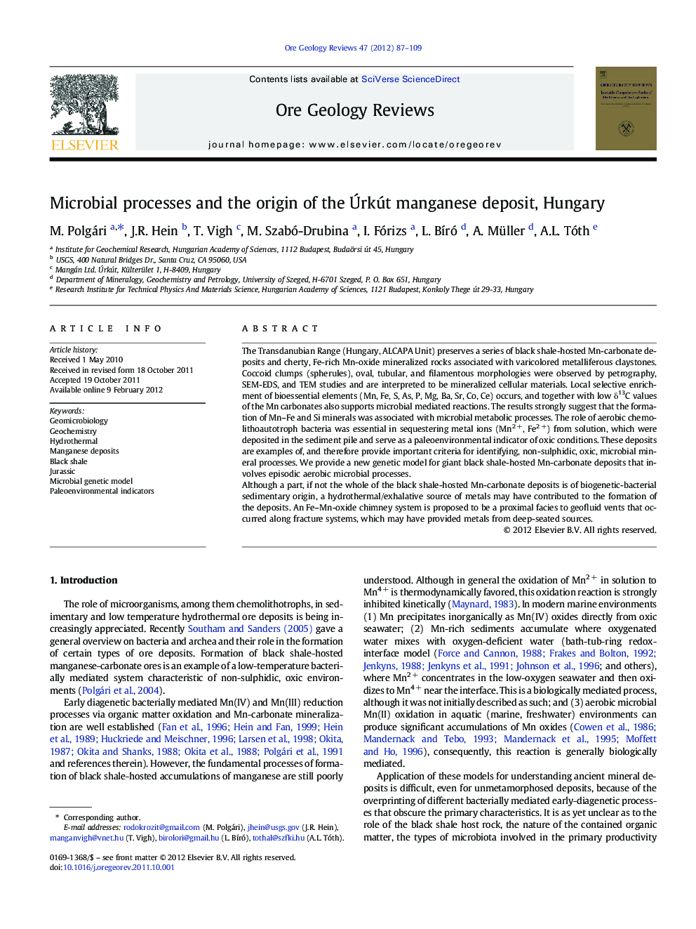 Microbial processes and the origin of the Úrkút manganese deposit, Hungary