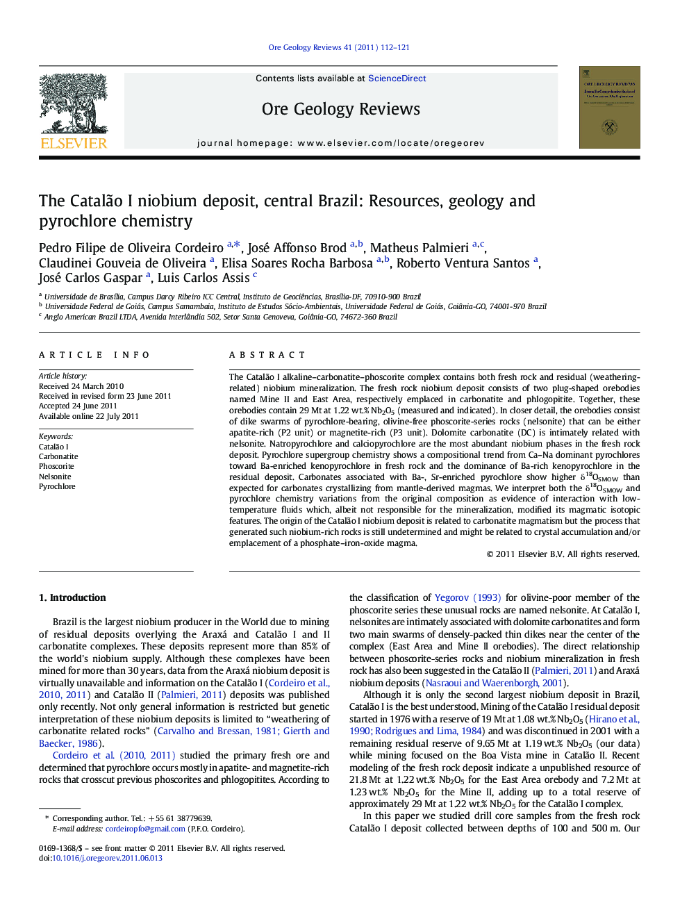 The Catalão I niobium deposit, central Brazil: Resources, geology and pyrochlore chemistry