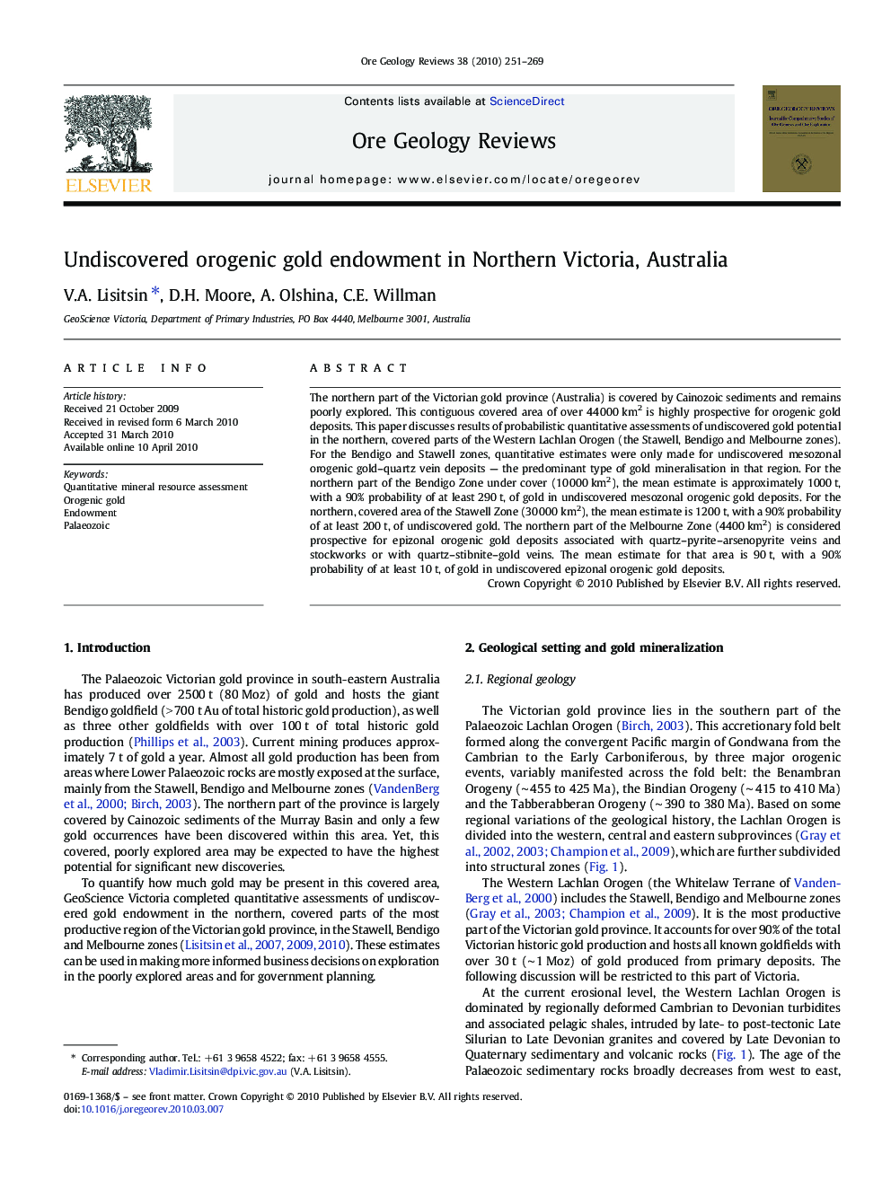 Undiscovered orogenic gold endowment in Northern Victoria, Australia