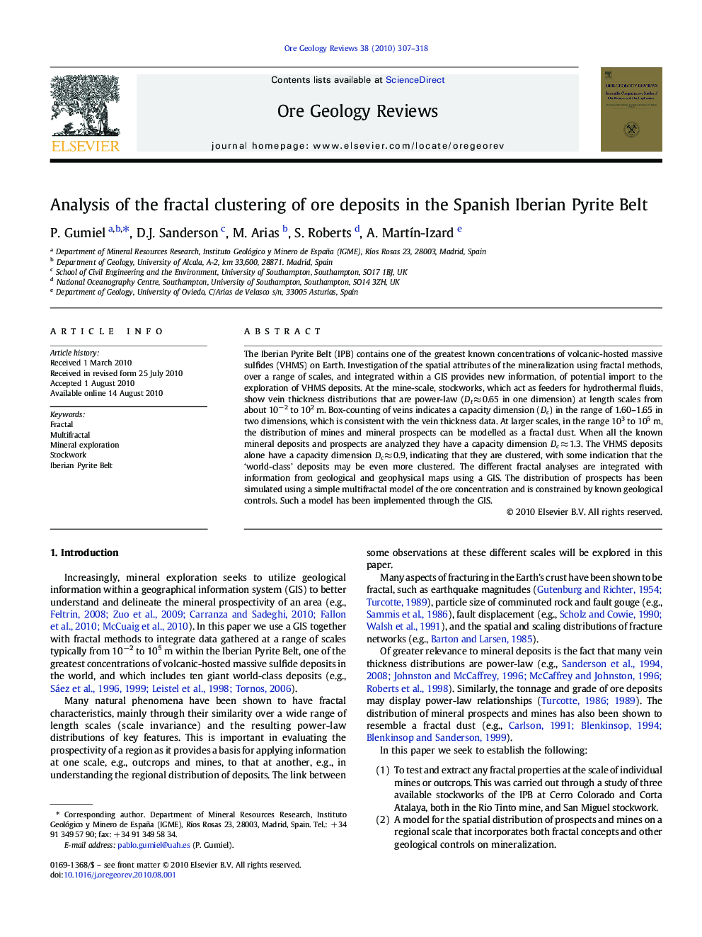 Analysis of the fractal clustering of ore deposits in the Spanish Iberian Pyrite Belt