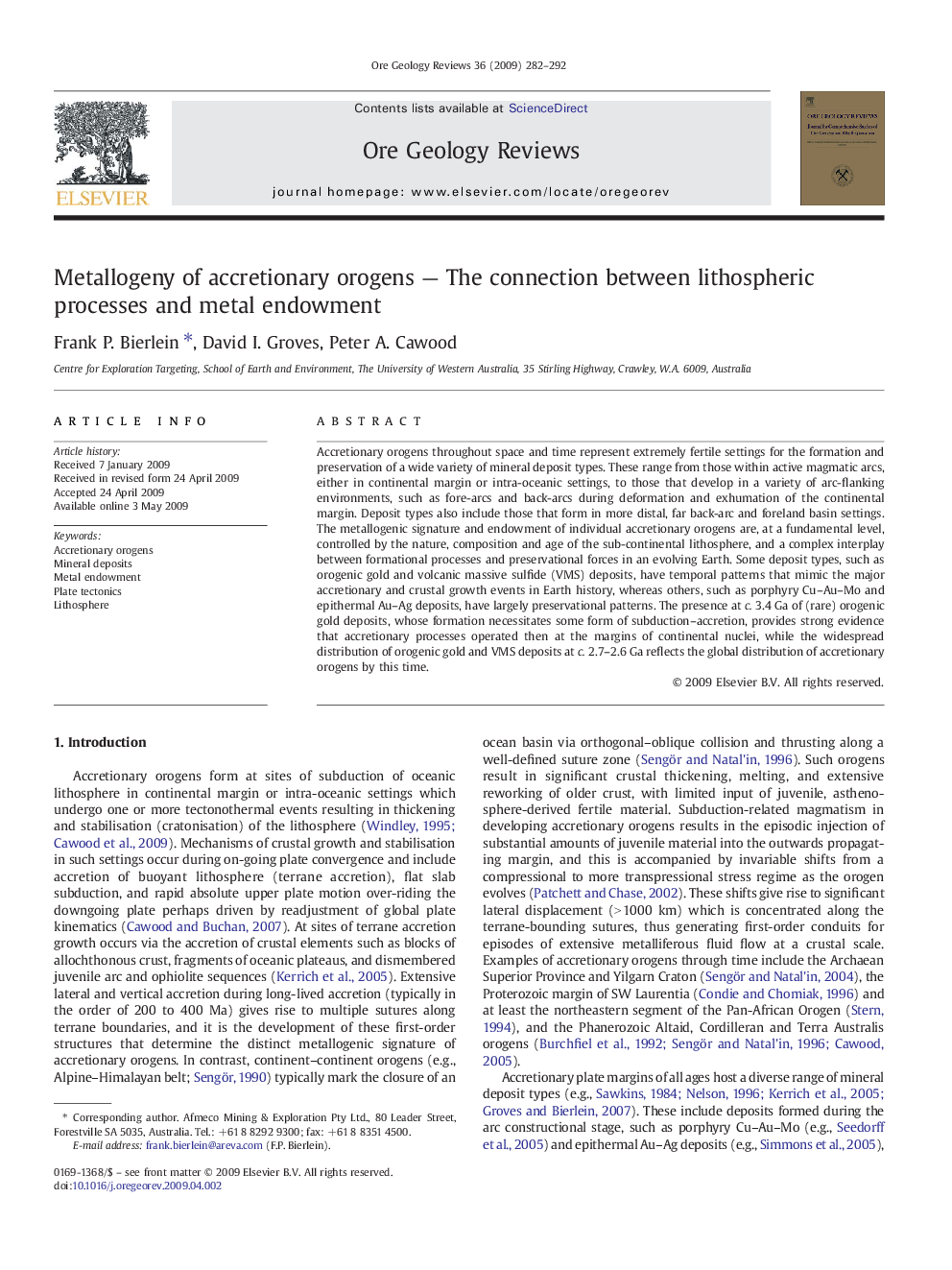 Metallogeny of accretionary orogens — The connection between lithospheric processes and metal endowment