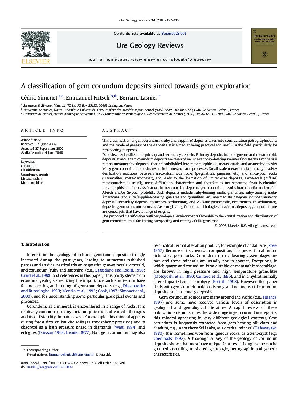 A classification of gem corundum deposits aimed towards gem exploration