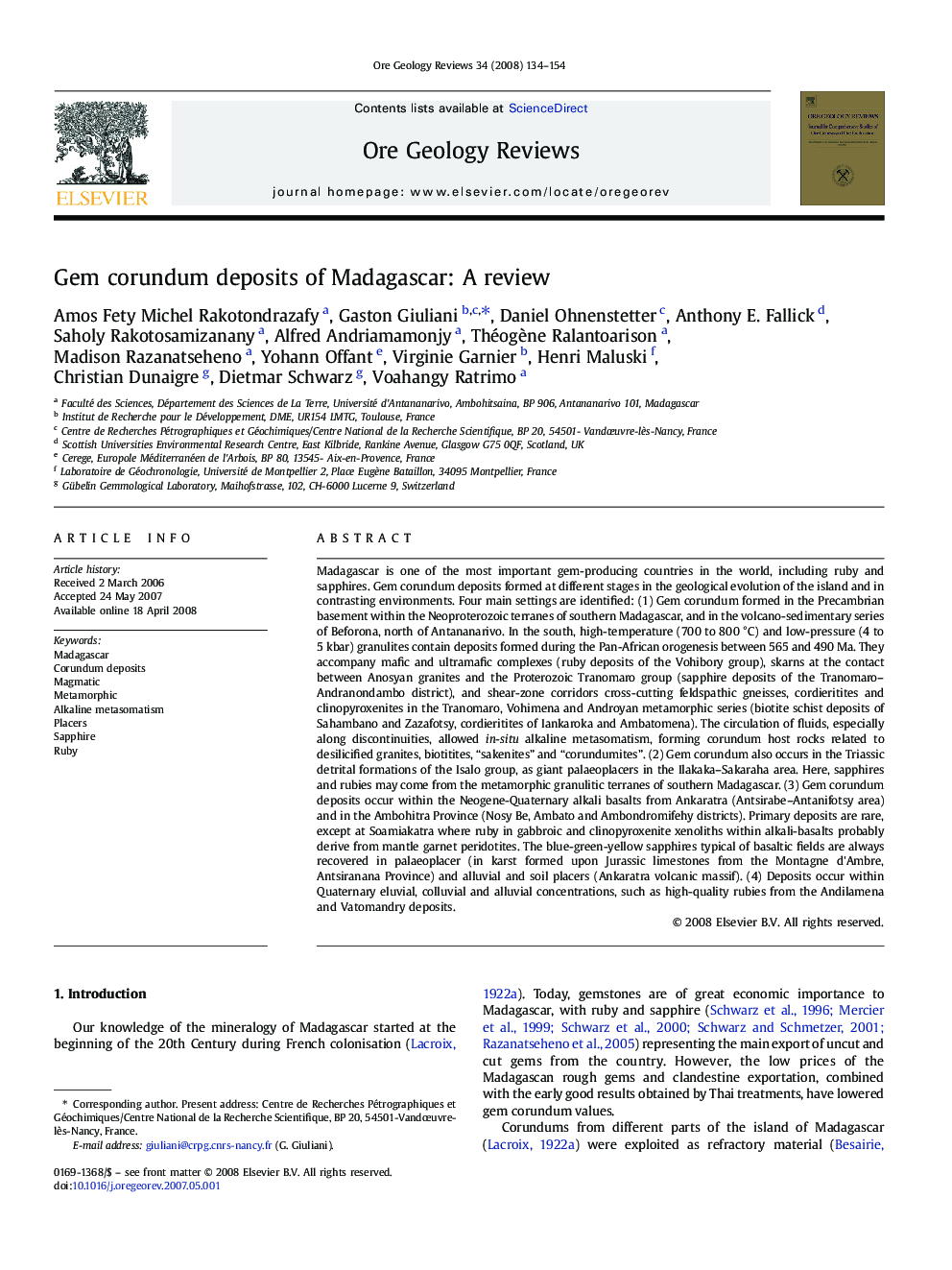 Gem corundum deposits of Madagascar: A review