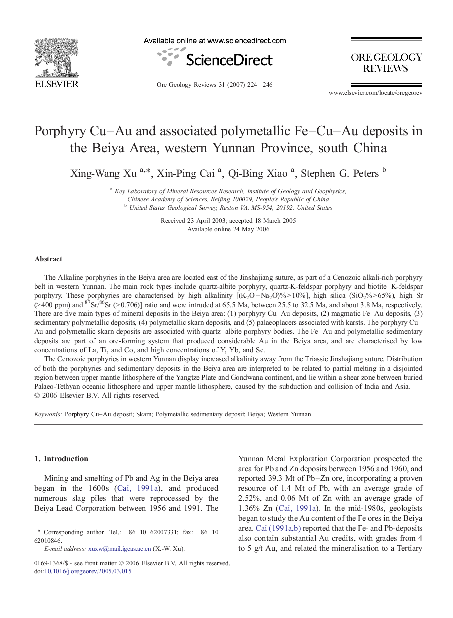 Porphyry Cu–Au and associated polymetallic Fe–Cu–Au deposits in the Beiya Area, western Yunnan Province, south China