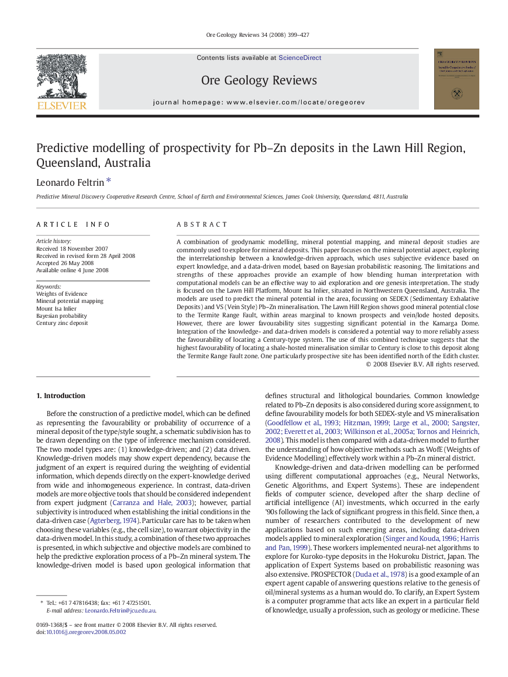 Predictive modelling of prospectivity for Pb–Zn deposits in the Lawn Hill Region, Queensland, Australia