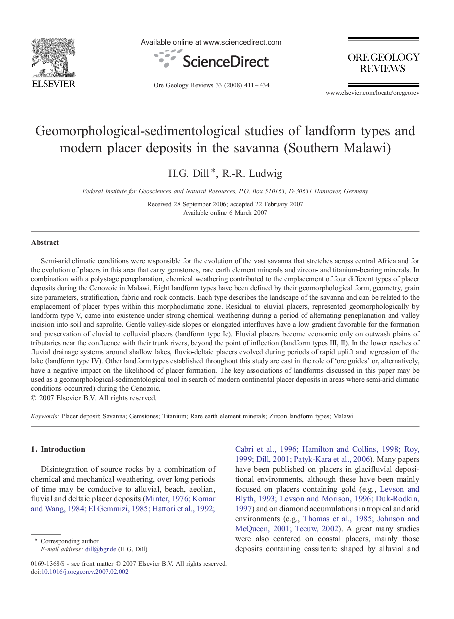 Geomorphological-sedimentological studies of landform types and modern placer deposits in the savanna (Southern Malawi)