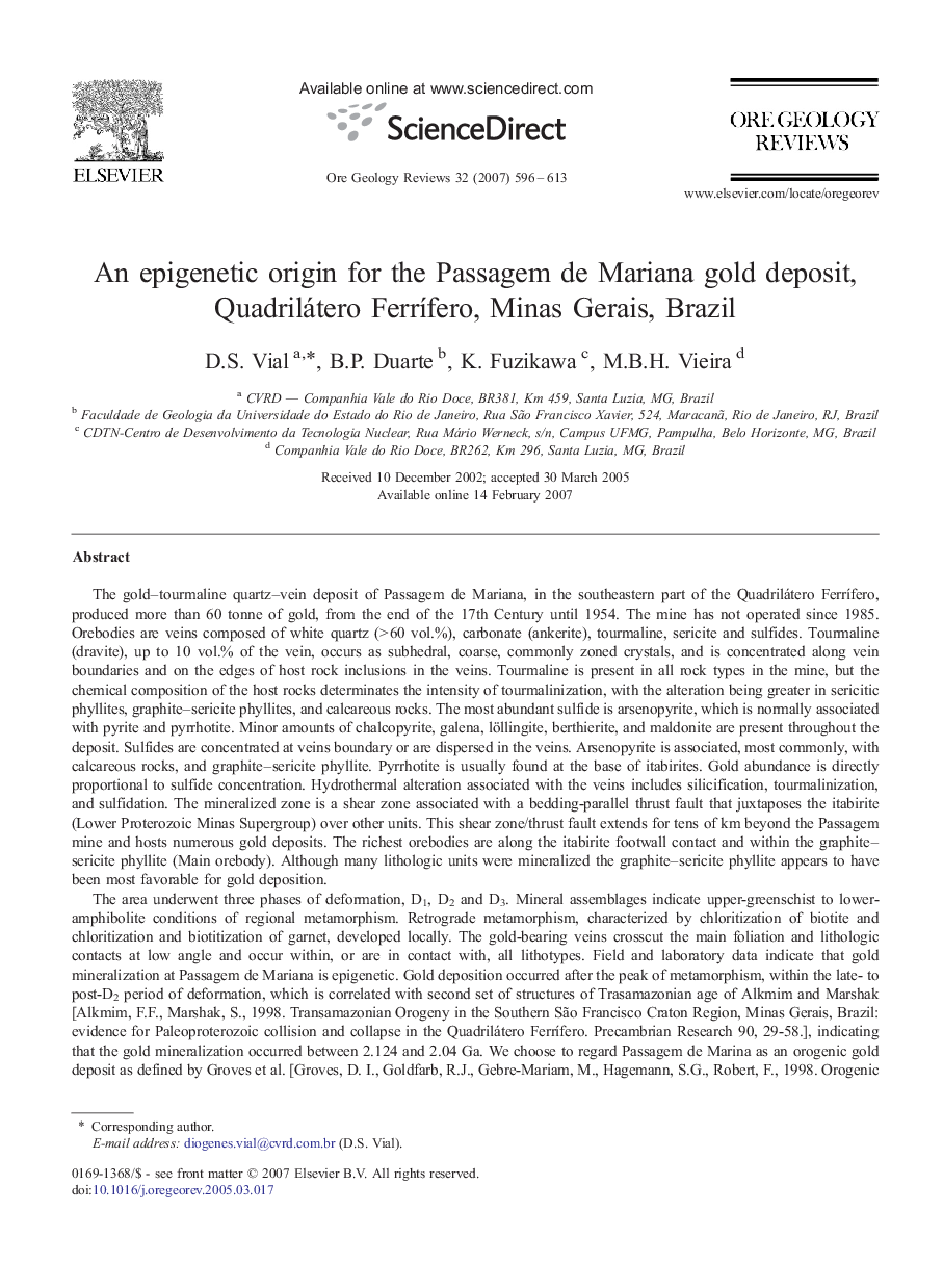 An epigenetic origin for the Passagem de Mariana gold deposit, Quadrilátero Ferrífero, Minas Gerais, Brazil